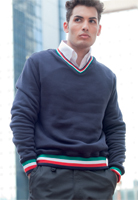 Felpa unisex collo a V tricolore